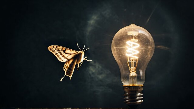Moth Flying Toward Light Bulb
