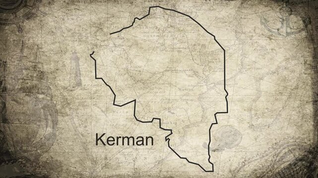 Kerman map drawn on a cartography background sheet of paper