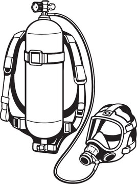 Firefighter SCBA Breathing Apparatus Technical Line Art Illustration