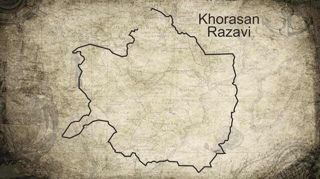 Khorasan Razavi map drawn on a cartography background sheet of paper