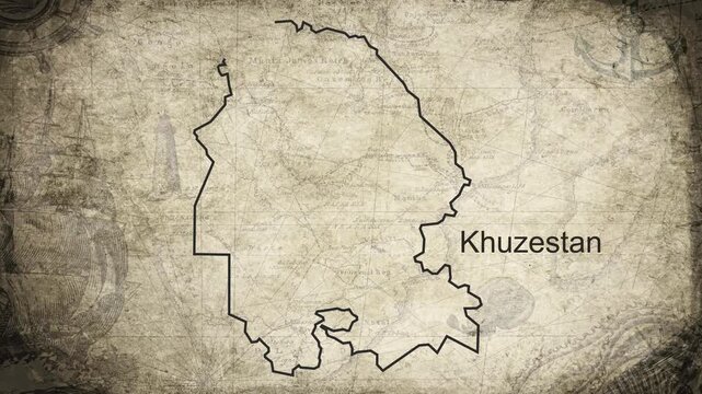 Khuzestan map drawn on a cartography background sheet of paper