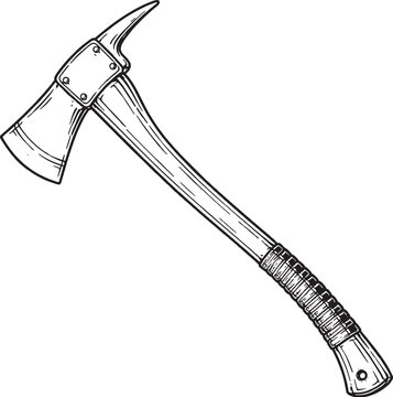 Firefighter Axe Technical Line Art Illustration