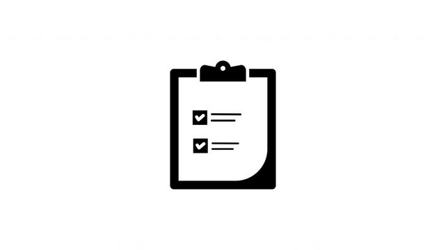 Black Clipboard Checklist Icon Animation Loop. 