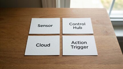 IoT Concept Cards: Sensor, Cloud, Control Hub, Action Trigger