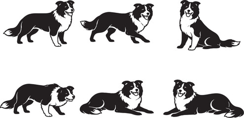 Naklejka premium Border Collie Herding Dog Black and White Silhouette Bundle
