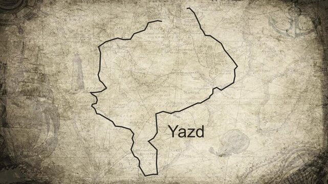 Yazd map drawn on a cartography background sheet of paper