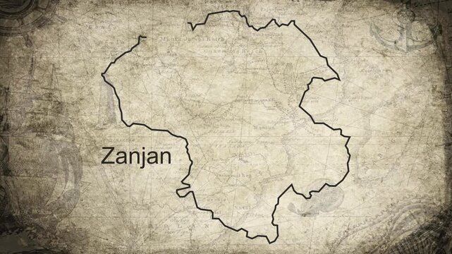 Zanjan map drawn on a cartography background sheet of paper