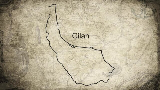 Gilan map drawn on a cartography background sheet of paper
