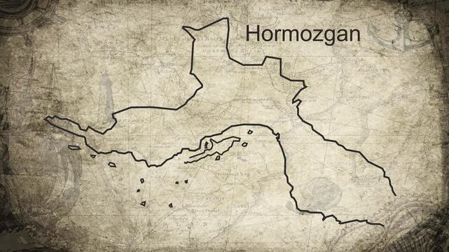 Hormozgan map drawn on a cartography background sheet of paper
