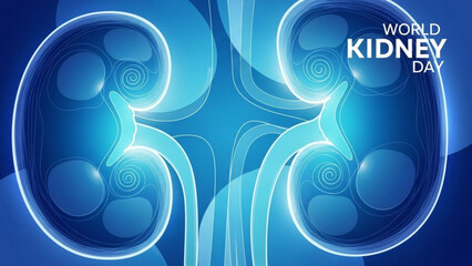 Glowing blue kidneys on world kidney day for health awareness and medical concepts