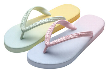 Fototapeta premium Flip-flops with soft rounded straps and bubble-style design are suitable for summer wear. They are cut out on a transparent background, ready for use in various summer projects