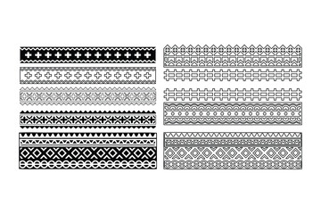 Geometric ethnic border pattern set with decorative horizontal ornaments