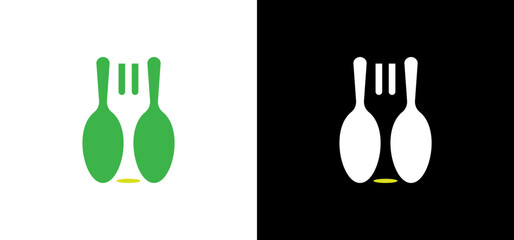 Design  combination of two spoons and forks with color contrasts, ideal for versatile meal settings. Suitable for food blogs and restaurant menus.