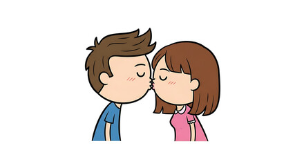 Illustration of a tender moment between a young couple sharing a kiss, depicted in a simple cartoon style