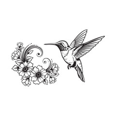 Obraz premium Hummingbird flying towards beautiful floral arrangement