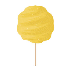 Fluffy cotton candy, floss. Soft sweet sugar dessert on sticks, carnival and kids festival food. Sweet snack, confectionery isolated on white background. Colored flat vector illustration