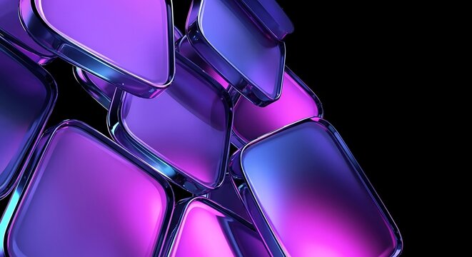 Vibrant iridescent metallic cubes arranged in an abstract pattern on a dark background