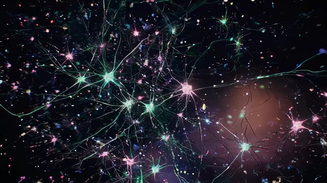 A stunning visual representation of neural networks, illustrating complex brain connectivity with glowing synapses and nerve cells. the vibrant depiction highlights the intersection of science and tec