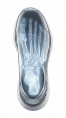 Fototapeta premium Foot Skeleton X-ray View Orthopedic Medical Anatomy Render Blue Glow Isolated White.