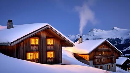 Cozy Lights in a Snowy Alpine Village