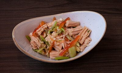Fuzhu salad with yuba, celery, red pepper, and sesame