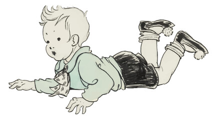 Vector illustration of a child in vintage style. Old illustrated book.