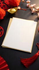 Blank paper mockup with chinese ornament decoration