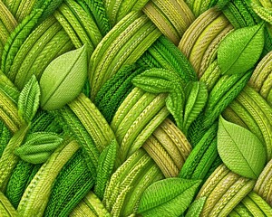 Abstract Woven Green Leaves Pattern Background