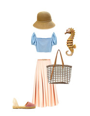 Beautiful summer female clothing set,collection of clothes. Women's fashion look.Outfit.