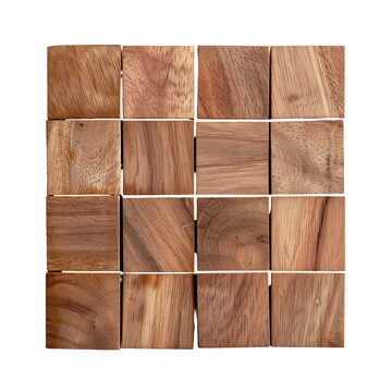 Square section of ipe wood decking is displayed on a transparent background. Each piece shows natural wood grain patterns. Perfect for design and decoration purposes in many projects