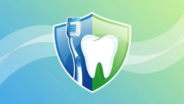 Tooth and toothbrush shield logo for dental care and protection