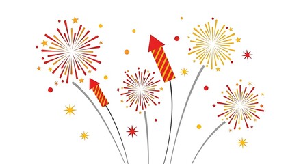 Fototapeta premium Vibrant fireworks explosion in the night sky with red and yellow colors