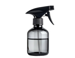 Transparent bottle with black trigger sprayer, filled with clear liquid