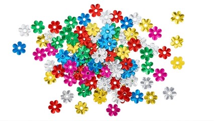 A vibrant collection of colorful flowers scattered on a transparent background