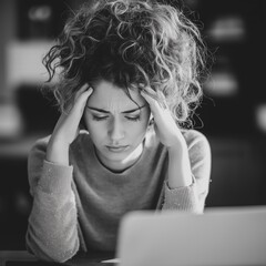 Stressed woman black and white (burnout)