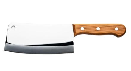 A large kitchen cleaver with wooden handle.