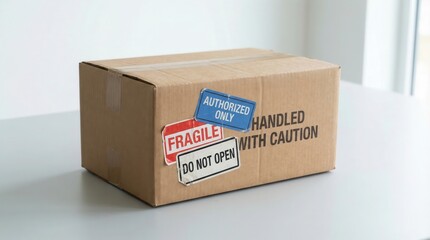 Sealed Cardboard Shipping Box with Handling Instructions