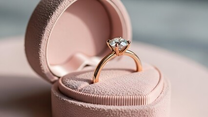 Gold Diamond Ring in Pink Heart Shaped Jewelry Box.
