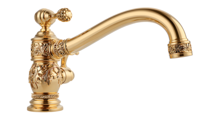 Ornate Gold Kitchen Faucet with Vintage Design Isolated on White Background