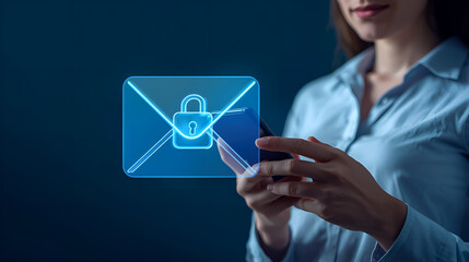 Secure digital communication concept with hologram lock icon and smartphone