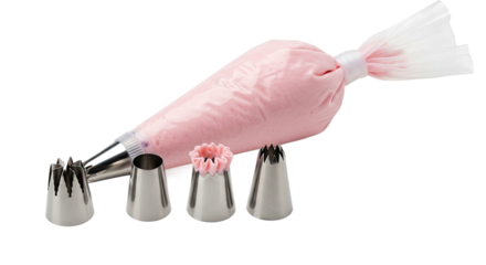 Baking tools and pink icing bag.