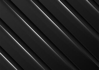 Obraz premium Black 3d stripes with neon glowing lights, abstract geometric background. Vector design