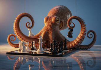 Surreal Octopus Playing Chess with Multiple Tentacles