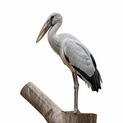 Stork Standing on Tree Stump in Profile View
