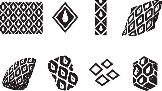 Lepidodendron Leaf Scar Icons Black and White Geometric Fossil Art