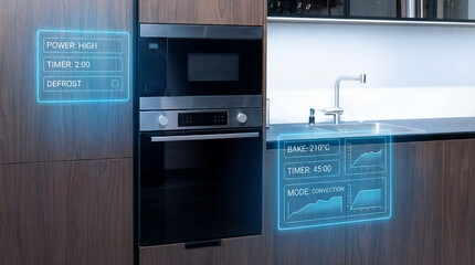 Smart built-in oven and microwave with holographic control panels