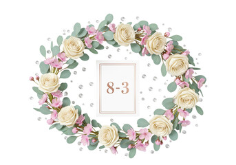 Floral Wreath with &ldquo;8 - 3&rdquo; Math Expression
