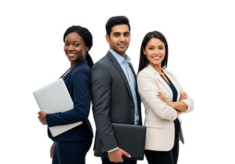 Corporate Team Standing with Laptops and Confidence