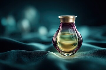 Elegant Perfume Bottle On Teal Fabric