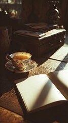 Warm Sunlight On Tea And Open Book